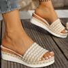 Fashion Summer Mesh Platform Slippers Women 2025 Beach Pull On Wedge Slippers for Women Solid Plus Size Woman Slides
