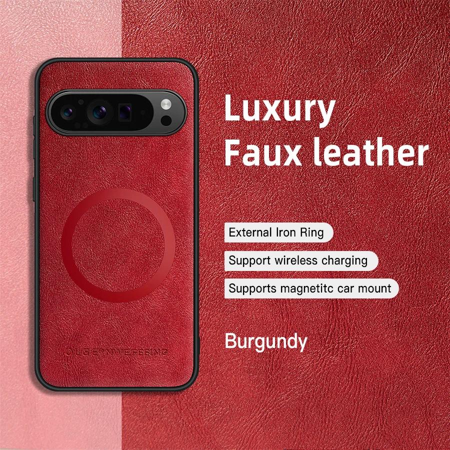 Leather Protection Cover For Goolge Pixel 9 Pro XL 9 8 7 Pro 9a 8a 7a For Magsafe Wireless Charging Magnetic Phone Cases