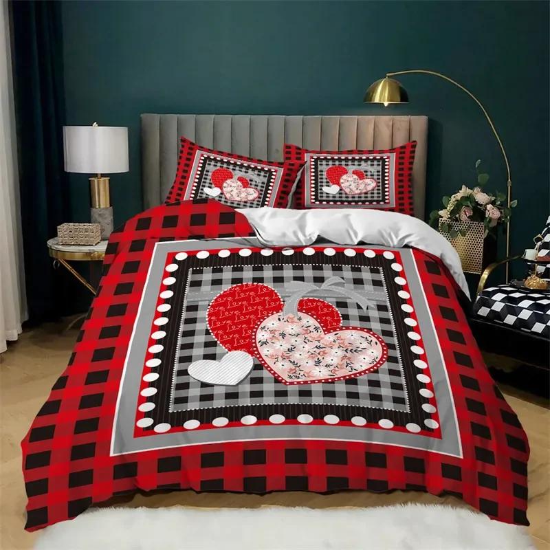 Love Heart Soft Duvet Cover Set Microfiber Bear Warm Comforter Cover Soft Romantic Beding Sets Valentine's Day For Young Girls Women Rom Decor