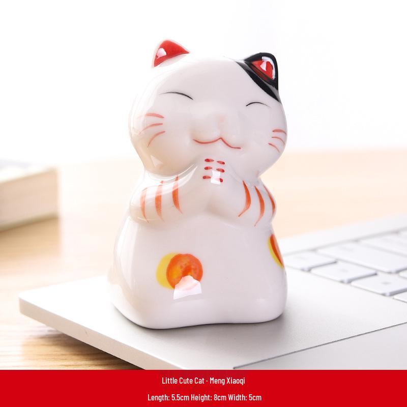 Ceramic Lucky Cat Ornament - Small/Medium Size for Home, Car, or Living Room Decoration - Cute Pet Gift
