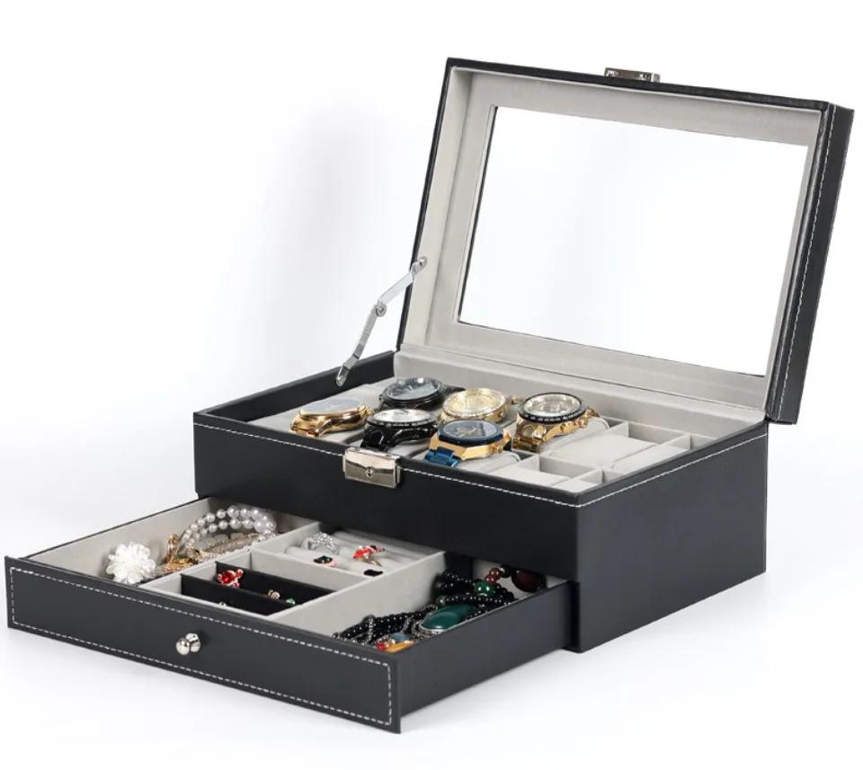 Watch Box Watch Case with Drawer Portable Men Women PU Leather Jewelry Organizer Watch Organizer for Rings Earrings Bracelets