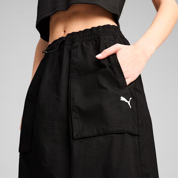 Puma Solid Color Elastic High Waist Long Casual Skirt Women Skirts Black 629784-01