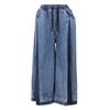 Women's Elastic Drawstring Waist Wide Leg Loose Fit Color Block Patchwork Culotte Pants Streetwear Denim Capri Jeans For Spring