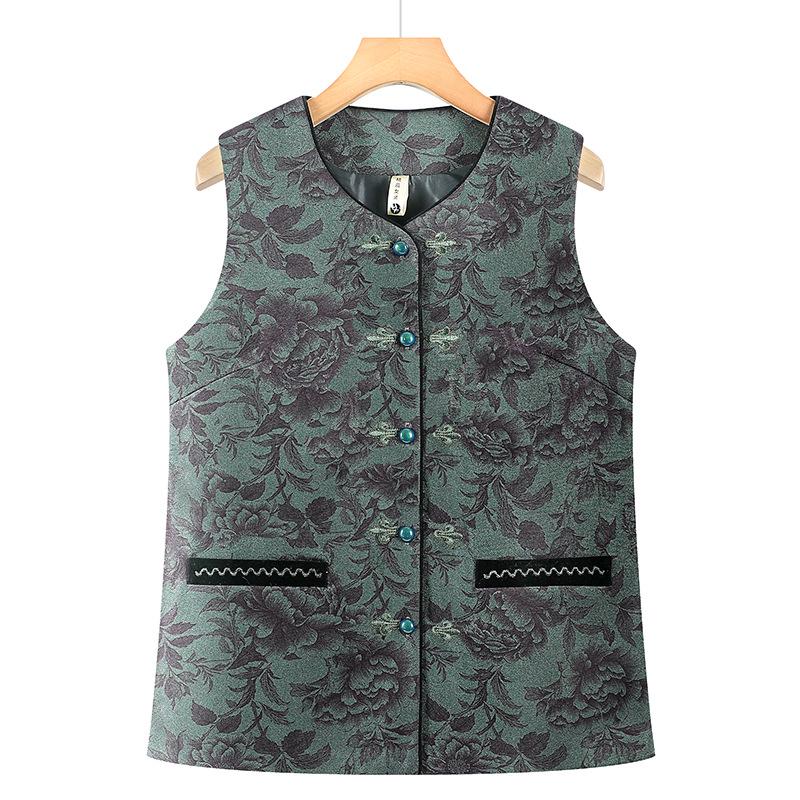 

Spring Vest Coat for Elderly Women: Tang Suit & Shawl Style, Wrinkle-Free 4XL (suggested 67.5-75 kg) зелений