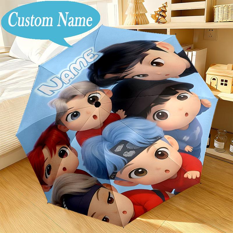 Custom Name Umbrella BT K-pop Collage Vibes Umbrella 8-Frame for Travel, Camping, Casual Lightweight Portable, Essential for Family Gifts