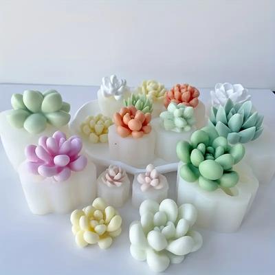 9Pcs Succulent Silicone Mold 3D Succulent Cactus Candle Molds Safe Cactus Flower Resin Mold for Scented Candles Soaps Making