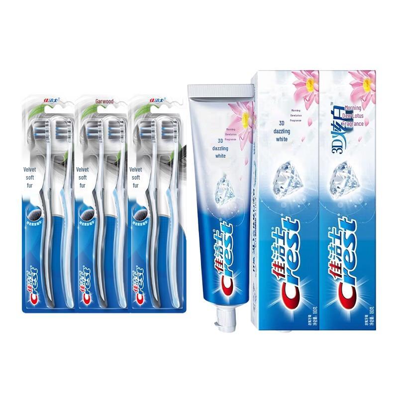 Crest Velvet Toothbrush 6-pack & 3D White Toothpaste Combo