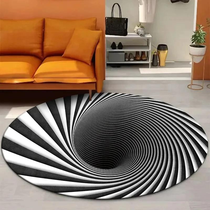 Psychedelische Illusion Runder Teppich Abstraktes Geometrisches Muster Teppiche für Wohnzimmer Schlafzimmer Sofa Dekor Rutschfeste Kreisbodenmatte