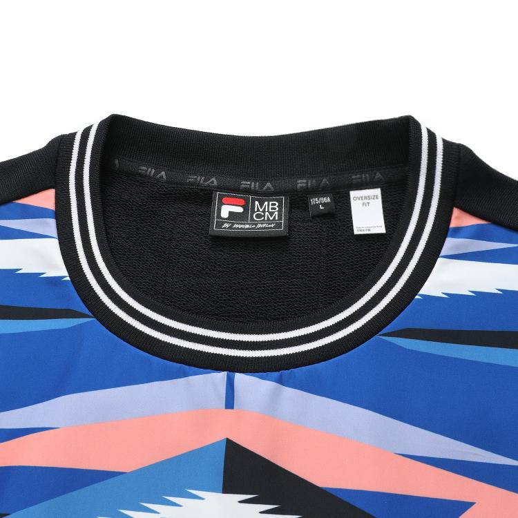Fila Fusion X Marcelo Burlon County Of Milan Printed Color Block Loose Fit Crewneck Sweatshirt Men sweatshirt Black T11M148201F-BK