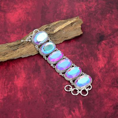 Πολύπλευρο βραχιόλι Mystic Topaz, βραχιόλι από ασήμι 925, χειροποίητα κοσμήματα πολύτιμων λίθων, ολοκαίνουργιο βραχιόλι δώρα για τη σύζυγο