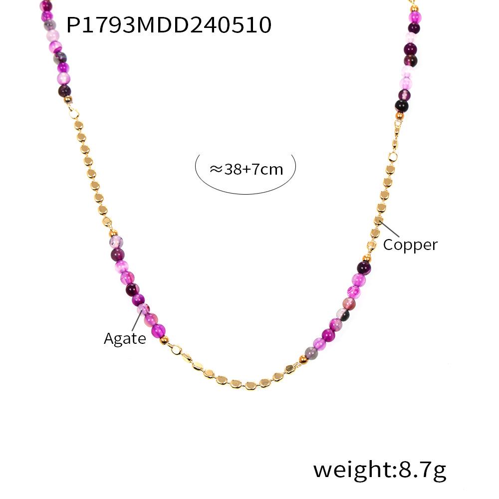 Bohemian Luxury Retro Palace Style Purple Agate Copper Beaded Necklace for Women