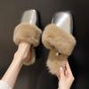 Silver Fluffy Slippers Autumn and Winter Bag Head French Small Fragrant Wind Piled Flat Bottom Non-slip Maternity Cotton Mop