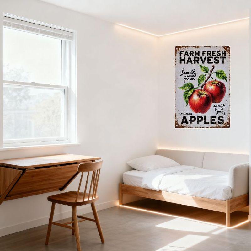Vintage Farm Fresh Harvest Metal Tin Sign Rustic Locally Grown Sweet & Juicy Organic Apples Wall Decor for Home Bar Cafe Restaur