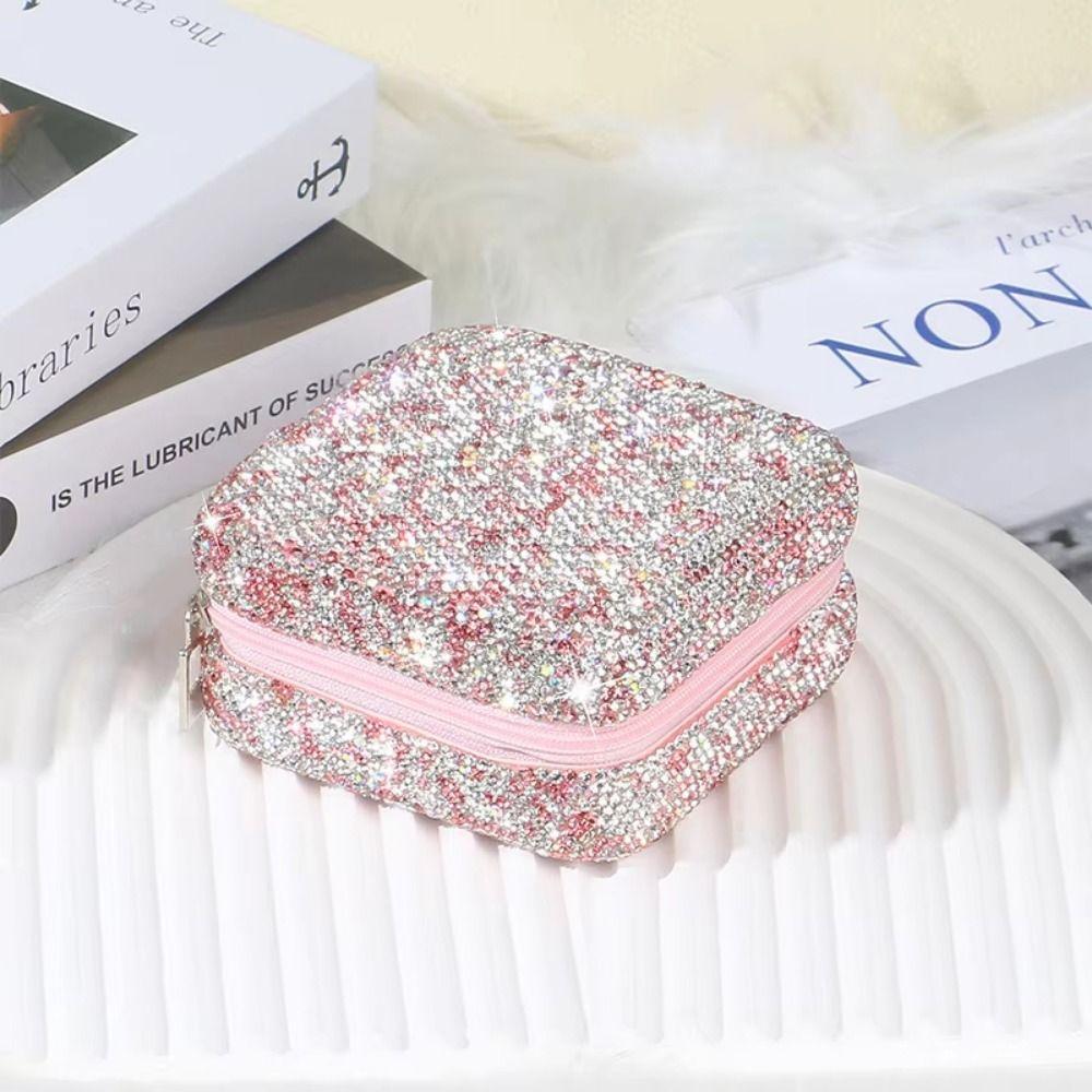 Luxury Travel Earrings Storage Case Square Portable Ring Holder Studded Jewelry Organizer Makeup