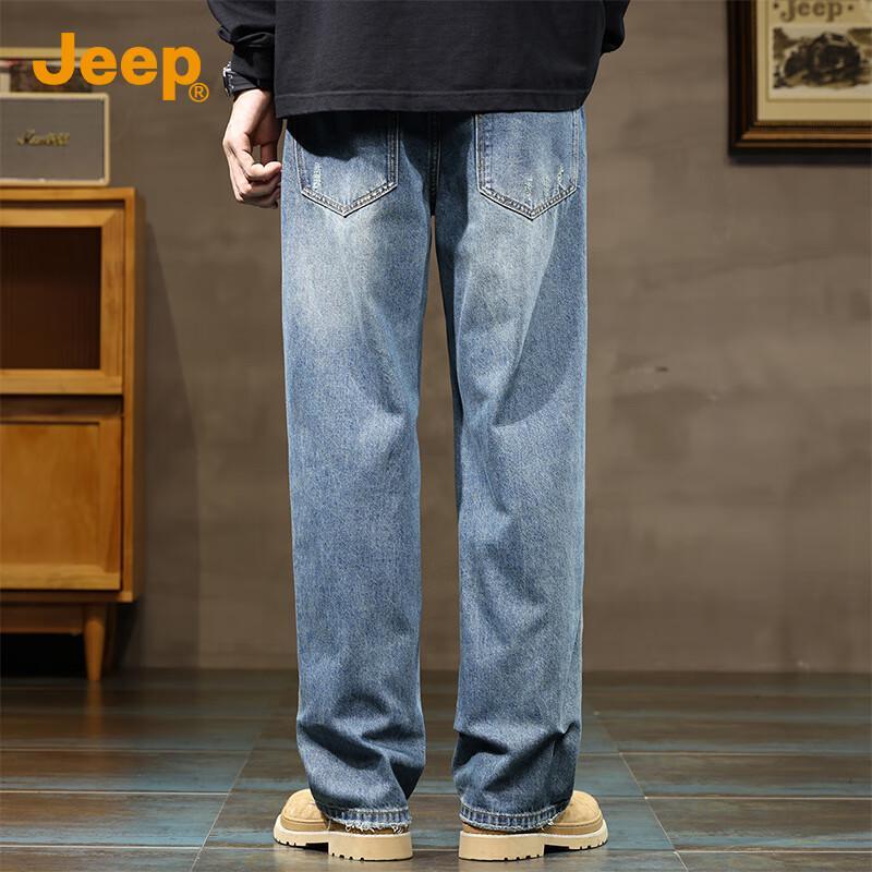 Jeep Men's American High Street Loose Fit Washed Straight Leg Jeans