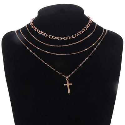 Adjustable Vintage Cross Choker Thin Chain Multi Layer Prayer Necklace  Female Lady Girl