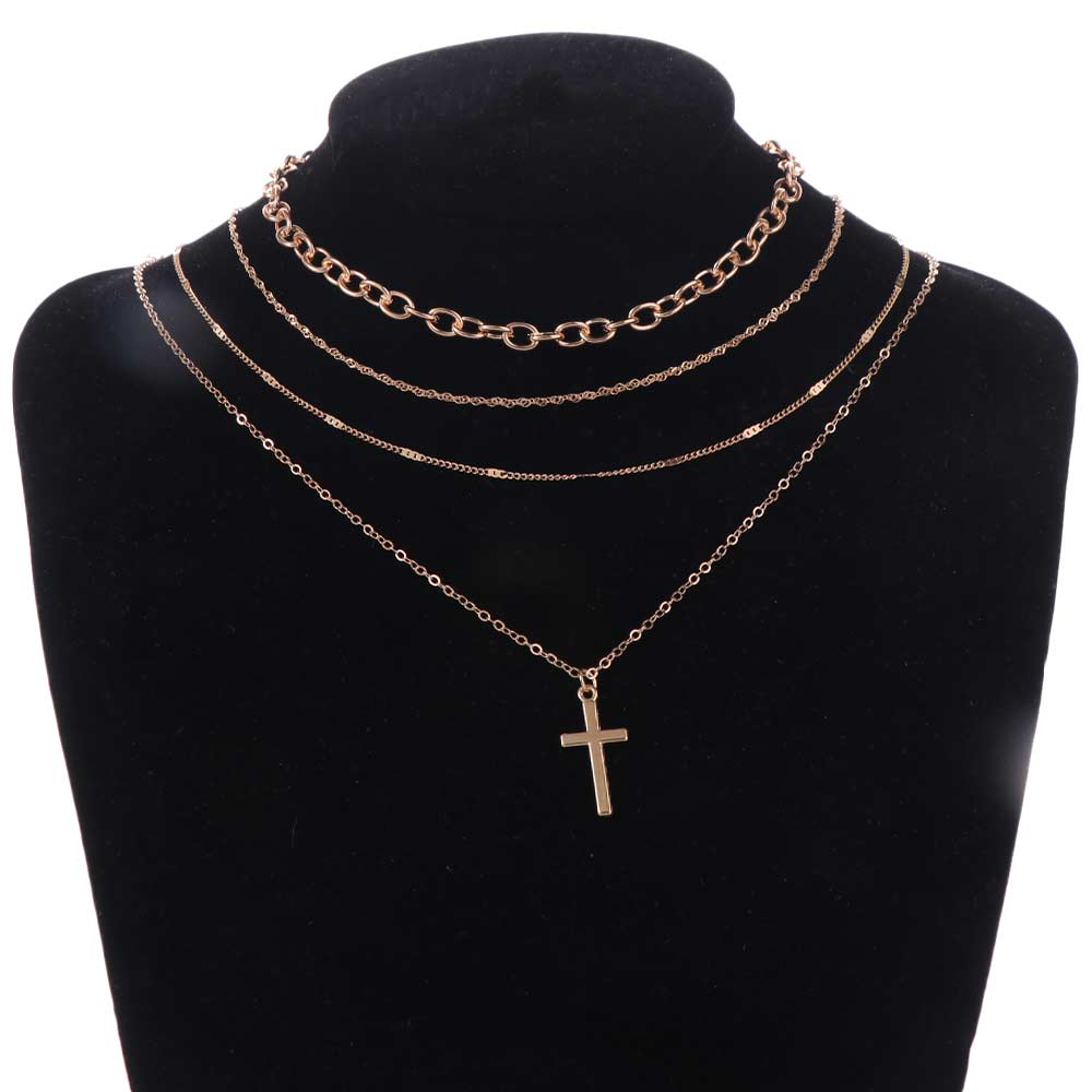 Adjustable Cross Pendant Thin Chain Multi Layer Prayer Necklace  Jewelry Accessories