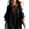 Minimalist black lotus leaf sleeve chiffon skirt, loose meat covering lazy casual atmosphere holiday dress