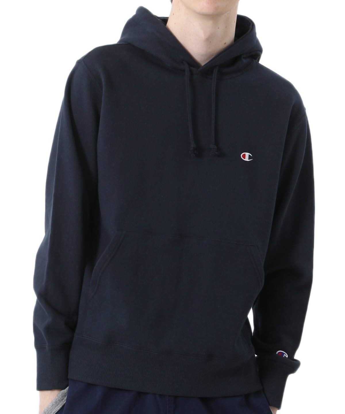 

Champion Men s Basic One-Point Logo Pullover Hoodie Sweatshirt, Navy, 100% Cotton, Long Sleeve Sweat Parka, Size M, C3-C118-370-M
