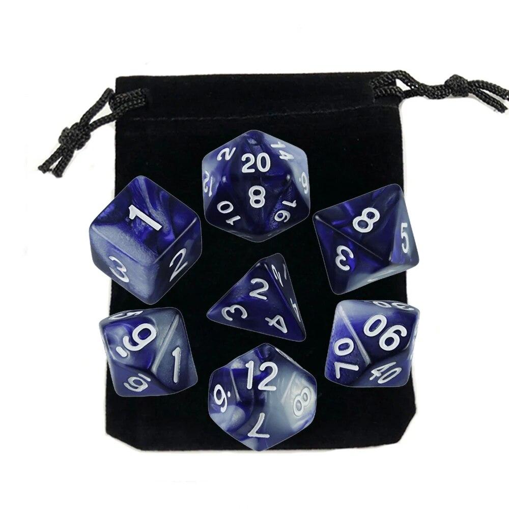 7pcs Dice with Bag DnD D4,d6,d8,d10,d%,d12,d20 Polyhedral Board Game Pieces RPG