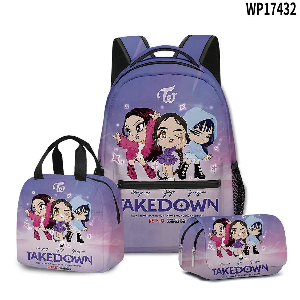 3D Movie K-Pop Demon Hunter Girl Group School Bag Backpack Lunch Bag Pencil Case Three-Piece Set