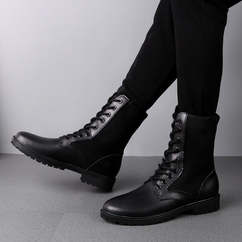 Men's Large Size Mesh Leather High-Top Casual Outdoor Work Boots (38-52)