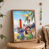 Disney digital oil painting Lilo and Stitch tropical beach surfing art handmade diy gift home decoration