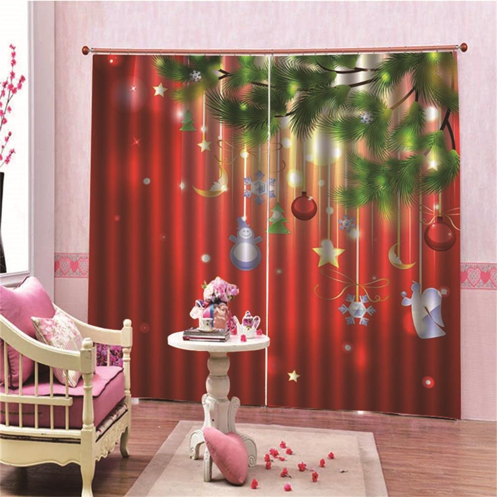 Red Christmas Ball Tree Light Happy New Year Window Curtains Blinds for Living Room Kids Bedroom Kitchen Door Home Decor 2Pcs