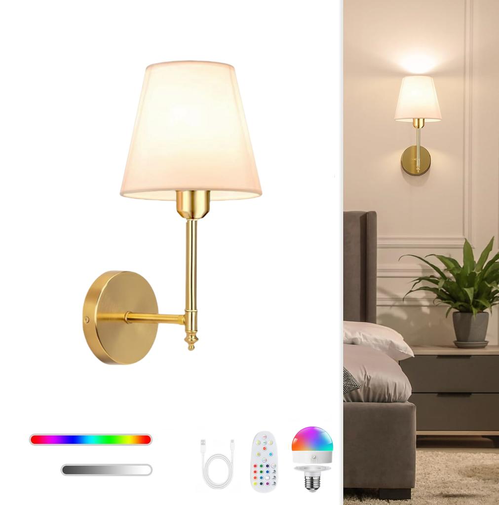 Wireless Rechargeable Battery Powered Wall Light, 4000 Mah, Dimmable, Removable Bulb and Remote, 15 Colors Wireless Wall Light