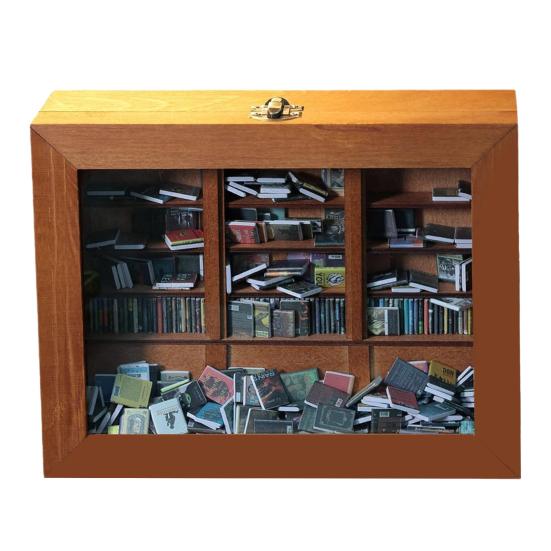 

Книжная полка Anxiety с 200 мини-книгами Shake Away, миниатюрная книжная полка Anxiety, деревянный карманный книжный шкаф, украшение, подарок любителю книг