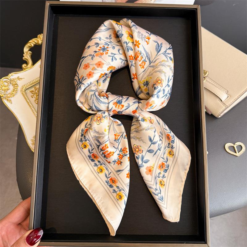 2026 New Floral Printed Square Scarf Women's Spring and Summer Polyester Fiber Scarf Fashion Bag Ribbon Hair Bands Bandana