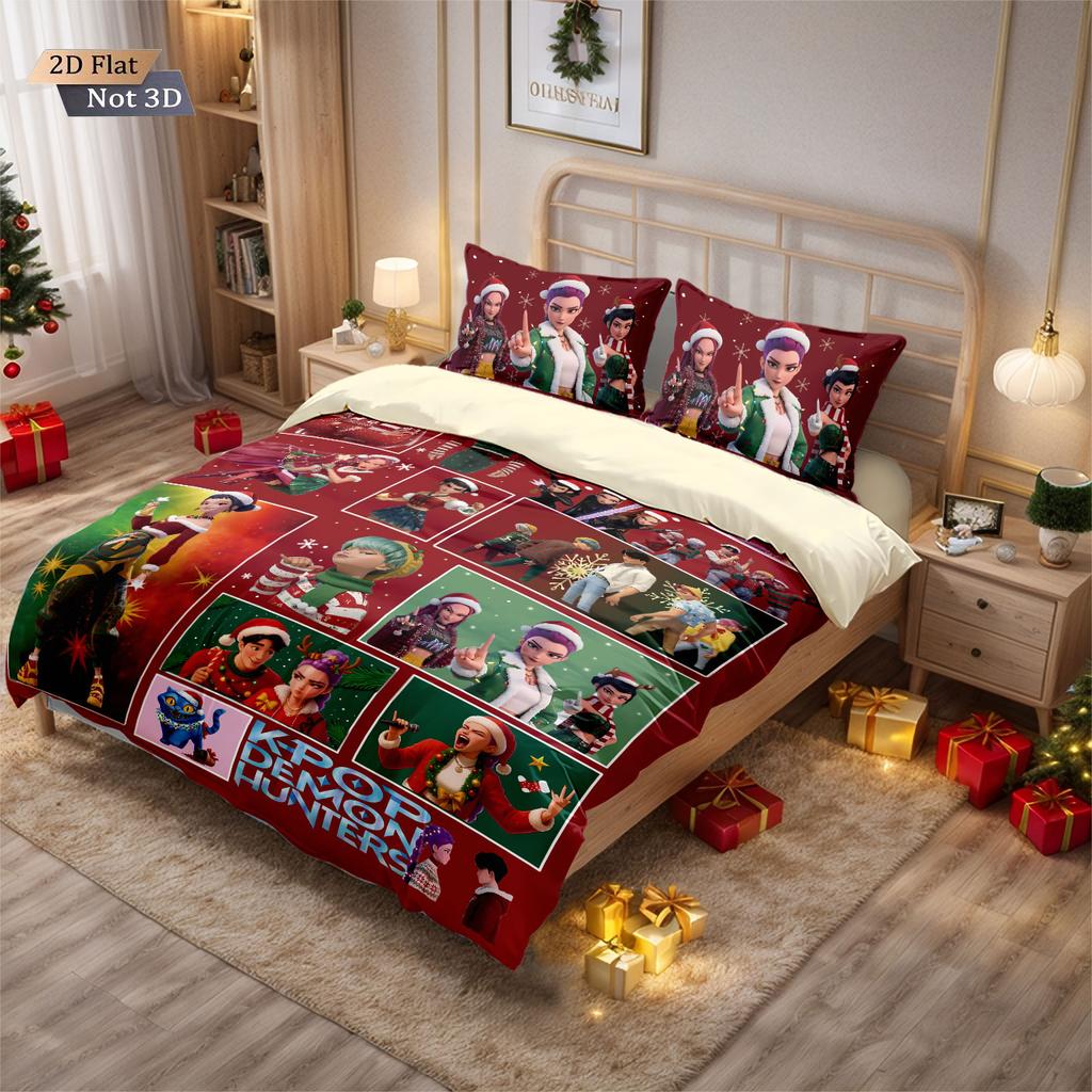 Set piumone senza cuciture 3 pezzi K-Pop Demon Hunters stampato multi-taglia decorazione biancheria da letto camera da letto morbido e lavabile in lavatrice