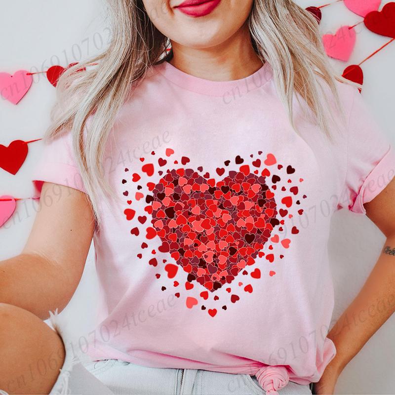 Women's T-Shirts Clothing Valentine Leopard Love Heart Print Tees Breathable Tshirt Loose T-Shirts Harajuku Casual Short Sleeve