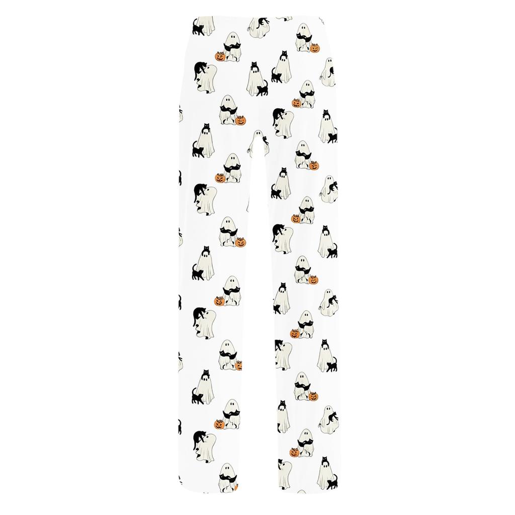 Women Loose Fit Casual Lounge Pants Halloween Printed Pajama Bottoms Soft Comfortable Sleepwear Elastic Waistband Drawstring