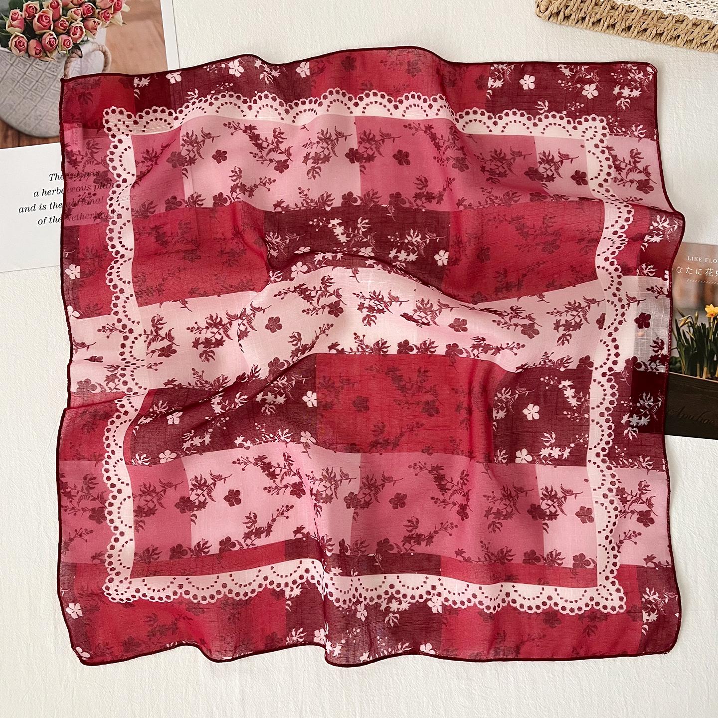 Women Floral Printed Small Square Scarf Breathable Decorative Neck Head Scarf For Daily Commute 5858cm красный