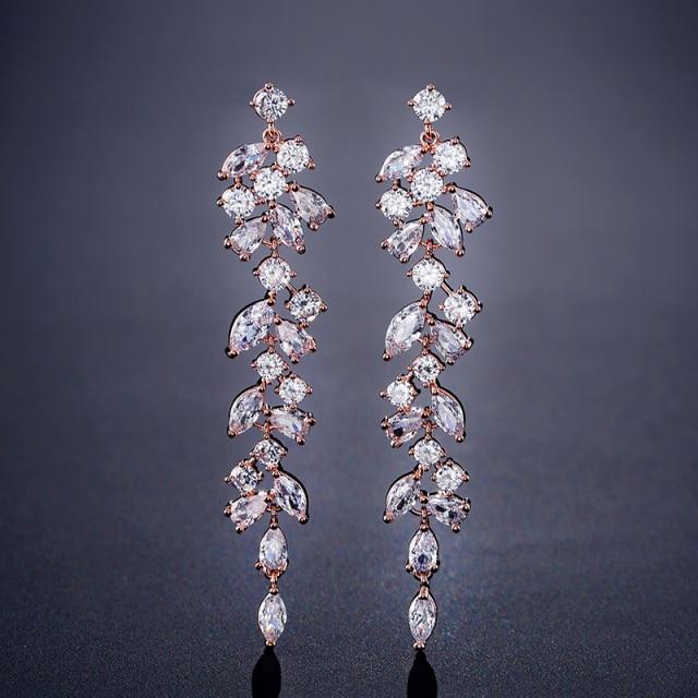 

Newest Cubic Zircon Zirconia Crystalline Leaf Long Drop Earrings Elegant Women Bridal Bridal Wedding Occasion Jewelry Accessories Souvenir Present