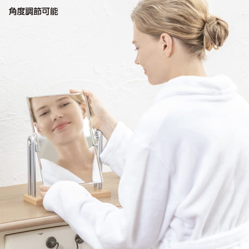 Horiuchi Mirror Industry Wooden Stand Mirror, Medium Size, Wood Grain Finish, Tabletop Mirror, Makeup Mirror, Birthday Gift