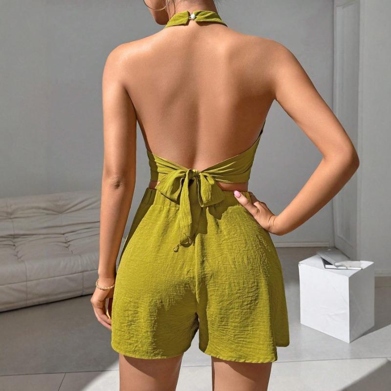 Women 2 Piece Halter Neck Crop Top And Skirt Set Casual Summer Outfit