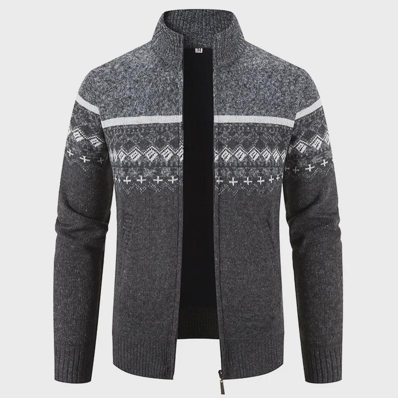 

Men s Autumn & Winter Zipper Cardigan Sweater - Thick Velvet Knit Stand Collar Coat M темно-серого
