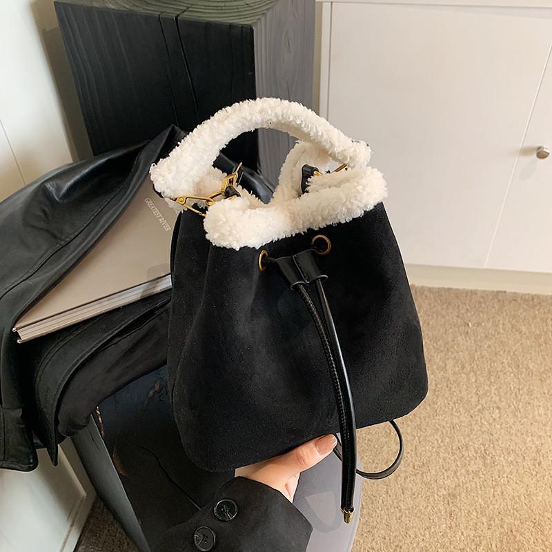 Ielgy Frosted Plush Bag Autumn Winter All-Match Cross-Body Portable Bucket Bag
