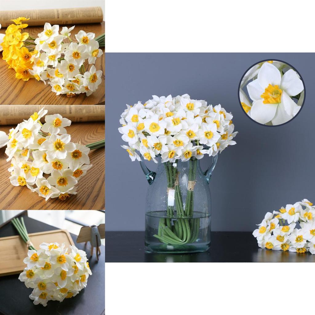 Vibrant 6pcs Fake Silk Narcissus Daffodil Flowers For Perfect Home Ambiance