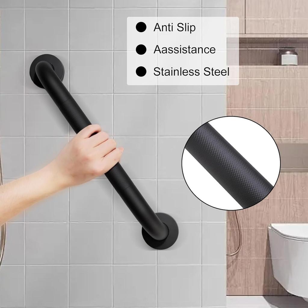 Shower Grab Bar: 24 Inch Anti-Slip Knurled Grip - 304 Stainless Steel Wall Mount Safety Bar for Seniors and Elderly Bathroom Use