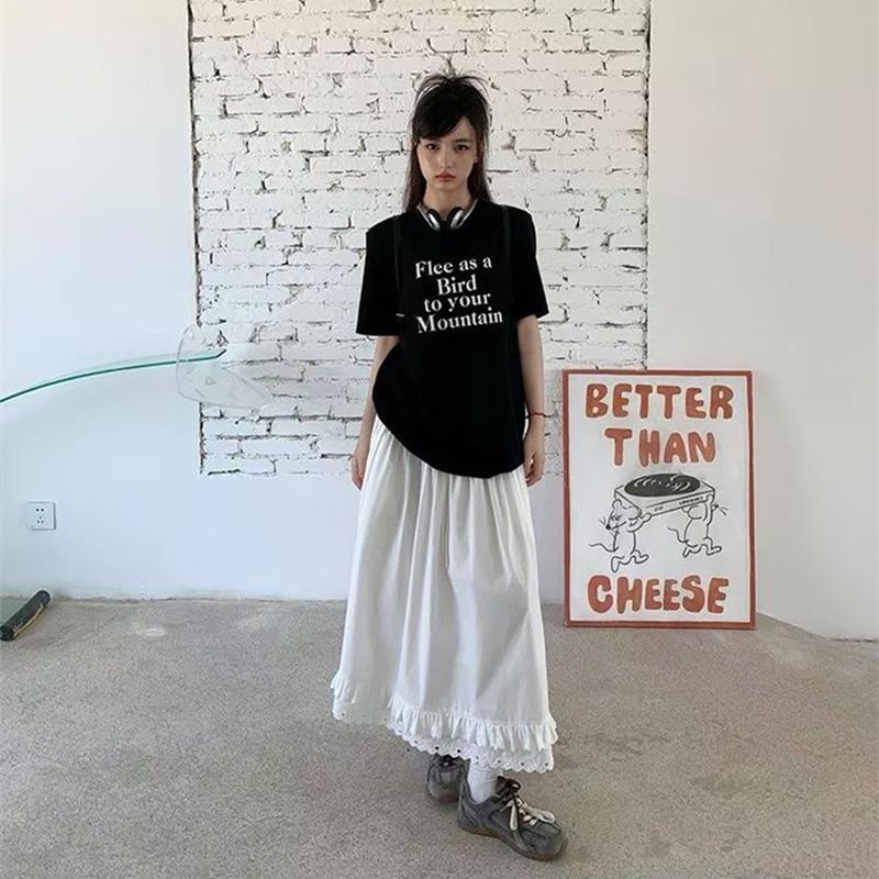 2026 Spring Korean Style Elastic Waist Elegant Long Skirt One Size белый