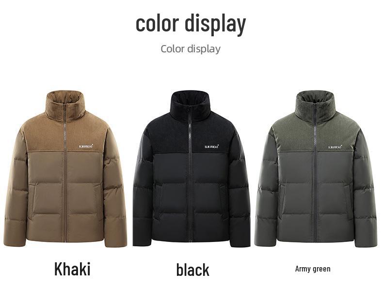 2025 New Unisex Color Block Thick Down Jacket with Stand Collar for Winter Warmth