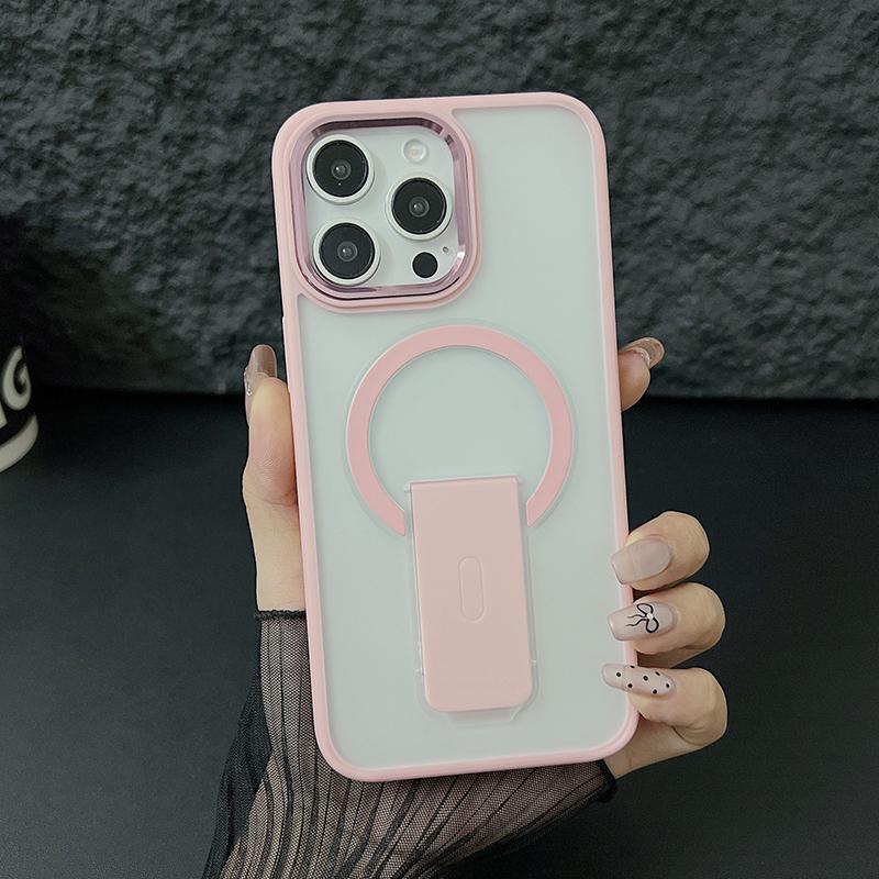 For Magsafe Solid Color Matte Soft TPU Border Bracket Shockproof Phone Case For IPhone 15 Pro Max 13 12 11 14 Pro Max Plus Cover