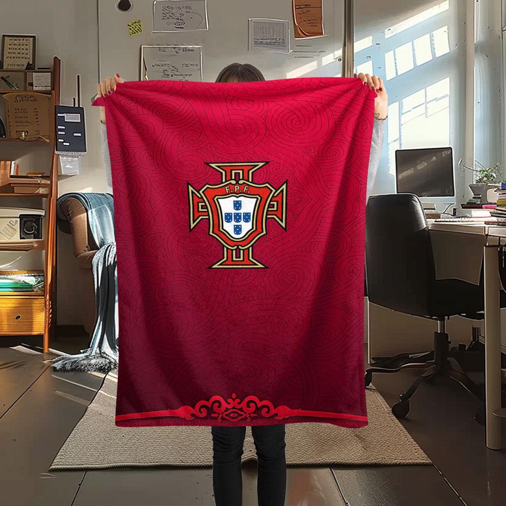 1PC Portugal National Football Team Patterned Flannel Blanket Suitable For All Seasons for Home Decor Warmth and Comfort Gifts Holiday Present