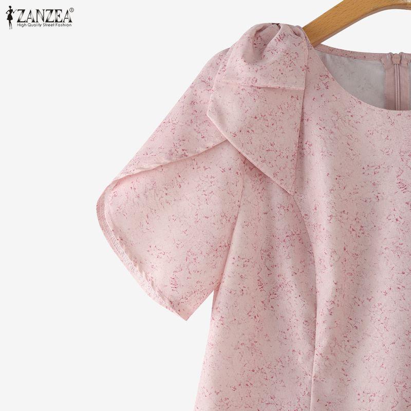 ZANZEA Dames Casual Ronde Hals Zomer Korte Mouw Print Blouse