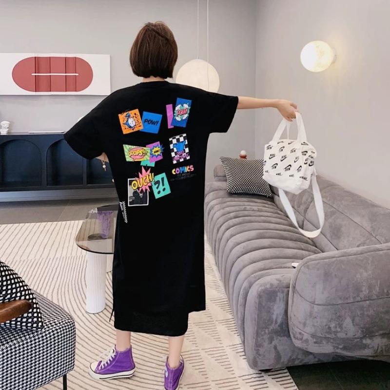 Summer Women's Over-the-knee Dress Loose Mid-length Short-sleeved Dress