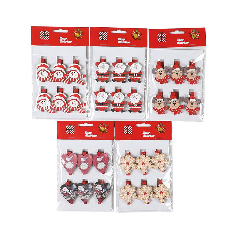 6PCS/SET Popular Christmas cartoon wooden clip with cute and exquisite decoration atmosphere