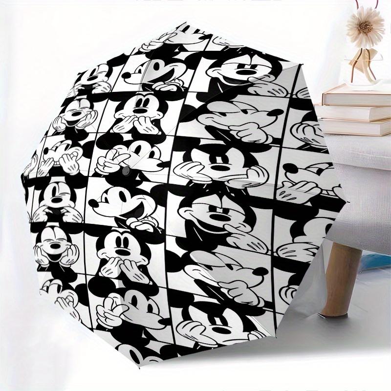 Mickey Mouse,Grid Pattern Automatic Folding Umbrella Simple 8 Rib Design, Bright Cartoon Pattern, Durable Iron Frame, Suitable For Travel,